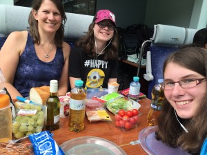 You could purchase a meal on the train for some $60 per person, or you could do like us and pay a fraction of that for a picnic feast at your table