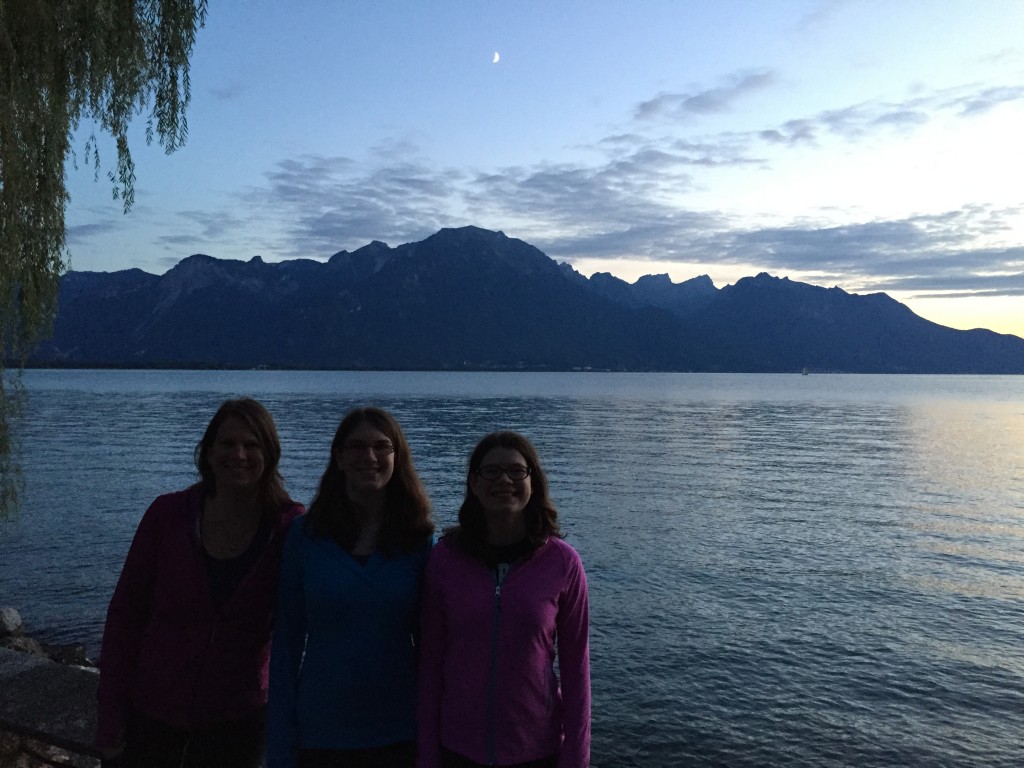 Out for an evening walk along Lake Geneva after arriving in Montreux