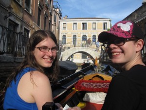 We decided to splurge on a gondola ride. Rachel and I had the 'love seats', but the girls had the better view...