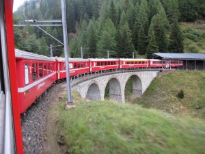 On several portions of the route the train makes tight curves like this over bridges or through tunnels