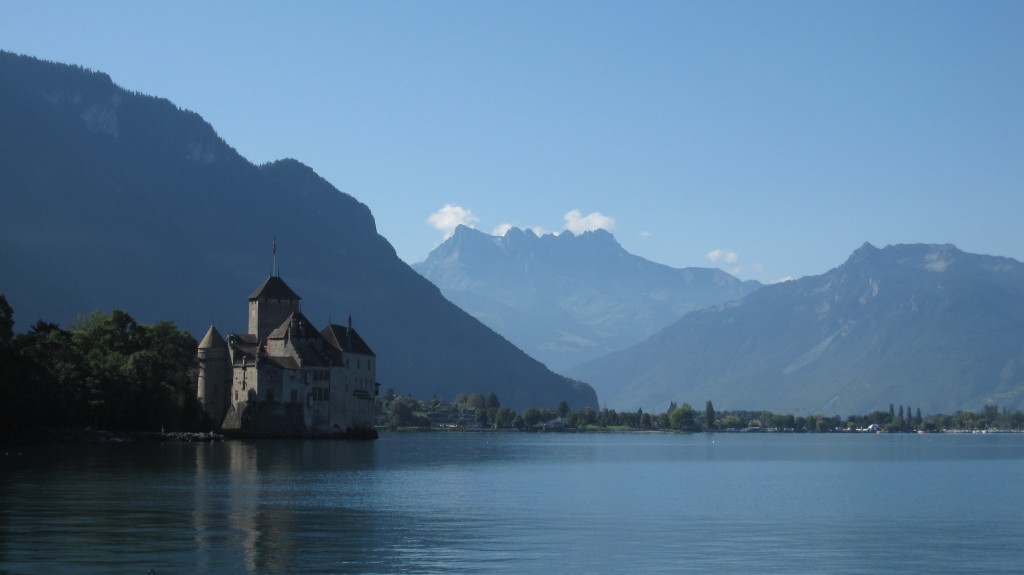 The ChÃ¢teau de Chillon on a lovely, calm morning in Montreux