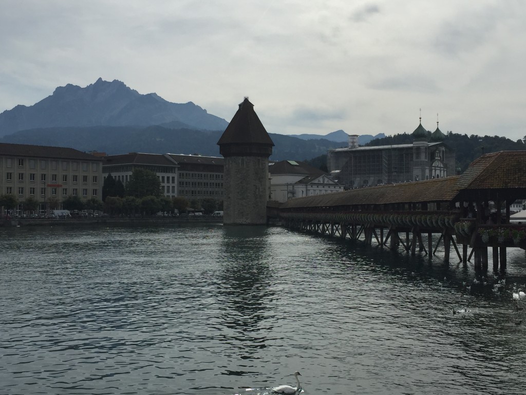 Chapel Bridge, with Mount Pilatus in the distance