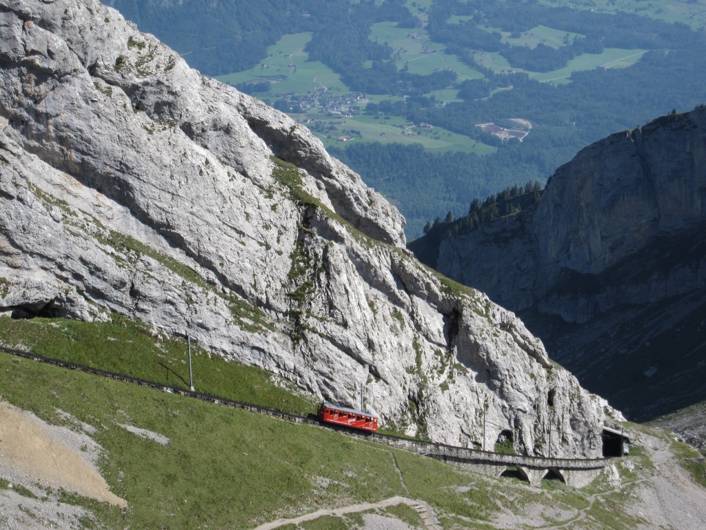 A cogwheel train making its way up the mountain